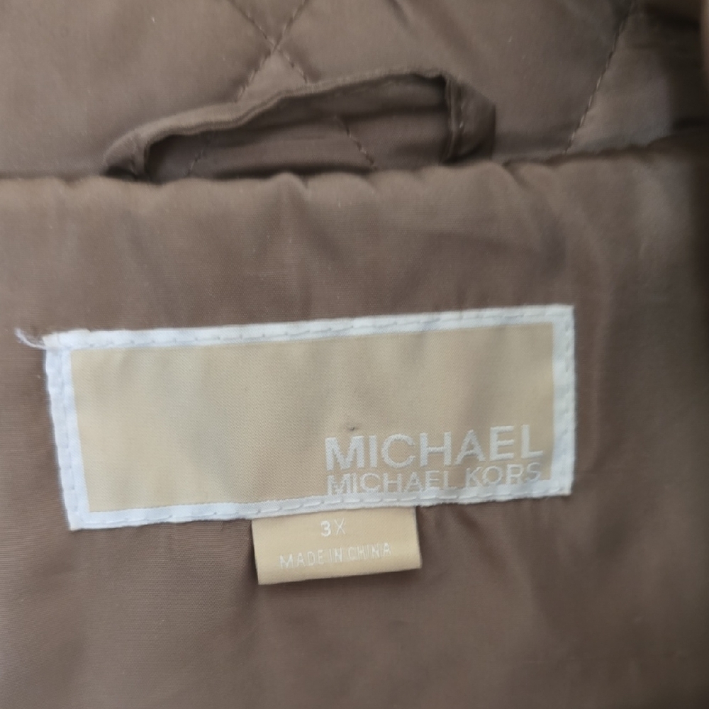 Michael Kors Womens Quilted Hooded Dark Tan Jacket - Picture 2 of 12